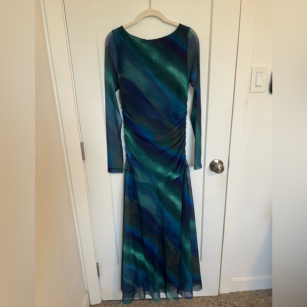 NWT Free People: Elegant Blue and Green Long Sleeve Dress - Picture 2 of 3